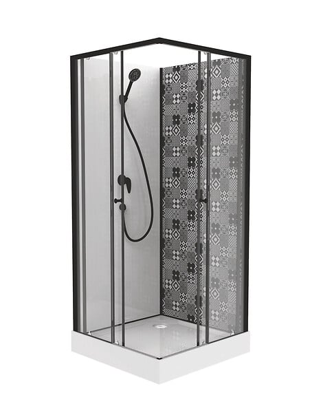 ONDEE - Cabine de douche CIMENT - Carreaux de ciment - Noir - 100x80cm - large