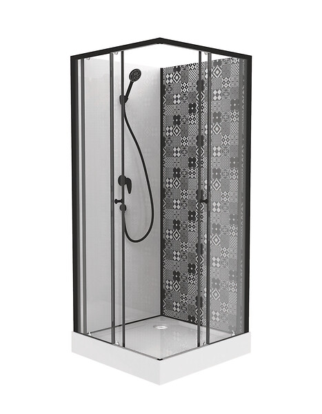ONDEE - Cabine de douche CIMENT - Carreaux de ciment - Noir - 90x90cm - large