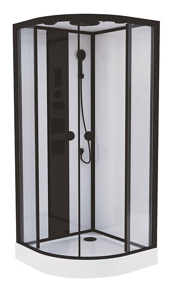 ONDEE - Cabine de douche hydromassante - radio - NOGEA - Sans silicone - Noir mat - 1/4 Cercle 90cm - large