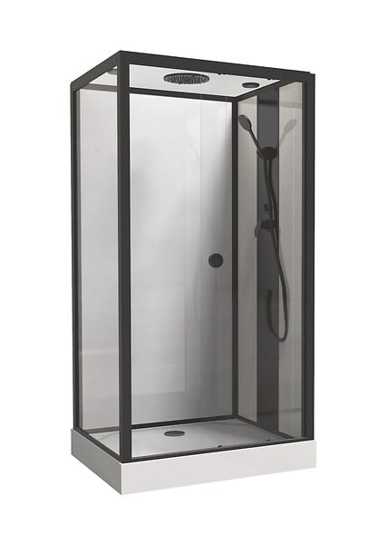 ONDEE - Cabine de douche GONEA - 110 x 80 cm - Accès de face - Profilés aluminium - Noir mat - large
