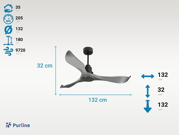 PURLINE - Ventilateur de plafond Réversible  Thermostat Wifi Moteur à courant continu Toits en pente Télécommande Mémoire - large