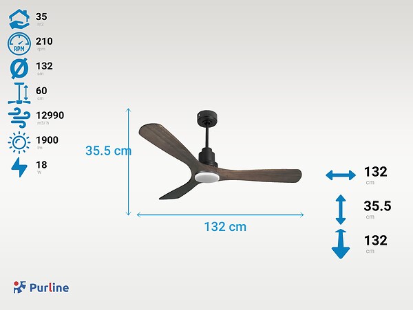 PURLINE - Ventilateur de plafond Réversible  Thermostat Dimmable Wifi Moteur à courant continu Toits en pente Télécommande Lumière à trois tons Hypersilence Mémoire - large