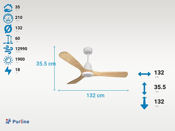 PURLINE - Ventilateur de plafond Réversible  Thermostat Dimmable Wifi Moteur à courant continu Toits en pente Télécommande Lumière à trois tons Hypersilence Mémoire - large