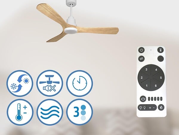 PURLINE - Ventilateur de plafond Réversible  Thermostat Dimmable Wifi Moteur à courant continu Toits en pente Télécommande Lumière à trois tons Hypersilence Mémoire - large