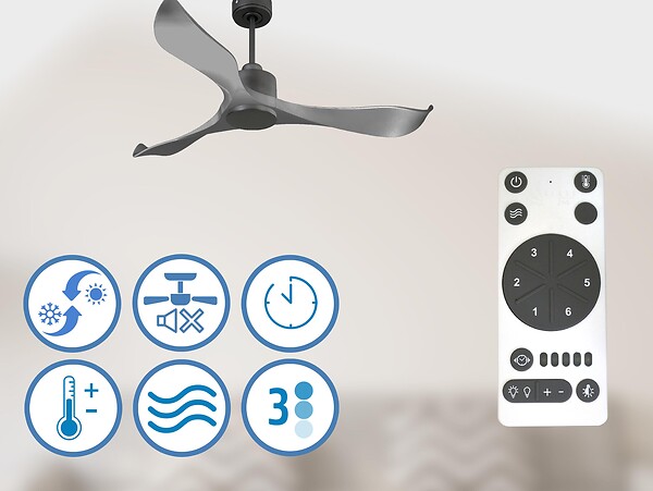 PURLINE - Ventilateur de plafond Réversible  Thermostat Wifi Moteur à courant continu Toits en pente Télécommande Mémoire - large
