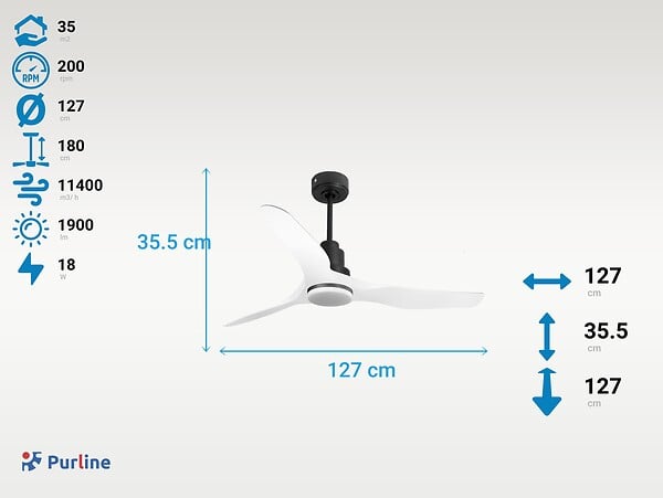 PURLINE - Ventilateur de plafond Réversible  Thermostat Dimmable Wifi Moteur à courant continu Toits en pente Télécommande Lumière à trois tons Adaptateur 2/3 Lames - large