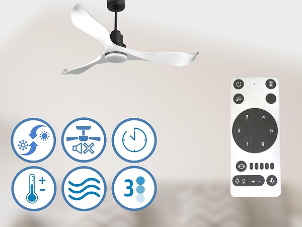 PURLINE - Ventilateur de plafond Réversible  Thermostat Dimmable Wifi Moteur à courant continu Toits en pente Télécommande Lumière à trois tons Adaptateur 2/3 Lames - large
