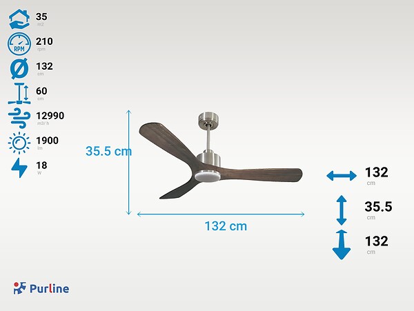 PURLINE - Ventilateur de plafond Réversible  Thermostat Dimmable Wifi Moteur à courant continu Toits en pente Télécommande Lumière à trois tons Hypersilence Mémoire - large