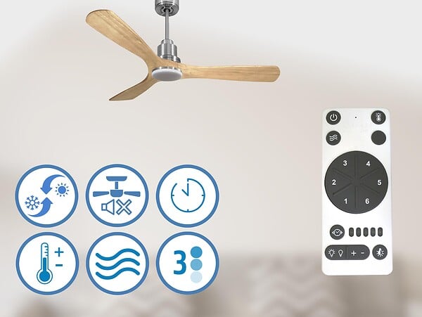 PURLINE - Ventilateur de plafond Réversible  Thermostat Dimmable Wifi Moteur à courant continu Toits en pente Télécommande Lumière à trois tons Hypersilence Mémoire - large