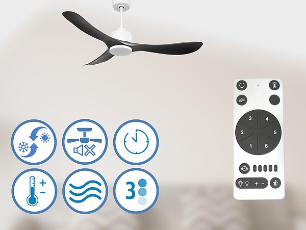 PURLINE - Ventilateur de plafond Réversible  Thermostat Wifi Moteur à courant continu Toits en pente Télécommande Hypersilence Mémoire - large