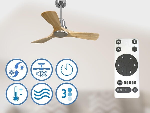 PURLINE - Ventilateur de plafond Réversible  Thermostat Wifi Moteur à courant continu Toits en pente Télécommande Hypersilence Mémoire - large