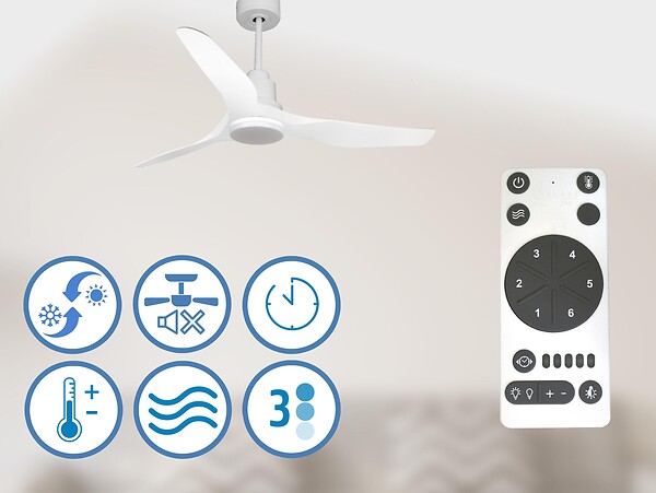 PURLINE - Ventilateur de plafond Réversible  Thermostat Dimmable Wifi Moteur à courant continu Toits en pente Télécommande Lumière à trois tons Adaptateur 2/3 Lames - large