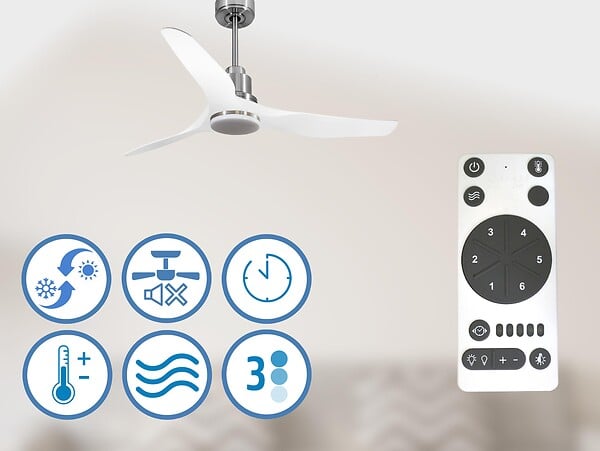 PURLINE - Ventilateur de plafond Réversible  Thermostat Dimmable Wifi Moteur à courant continu Toits en pente Télécommande Lumière à trois tons Adaptateur 2/3 Lames - large