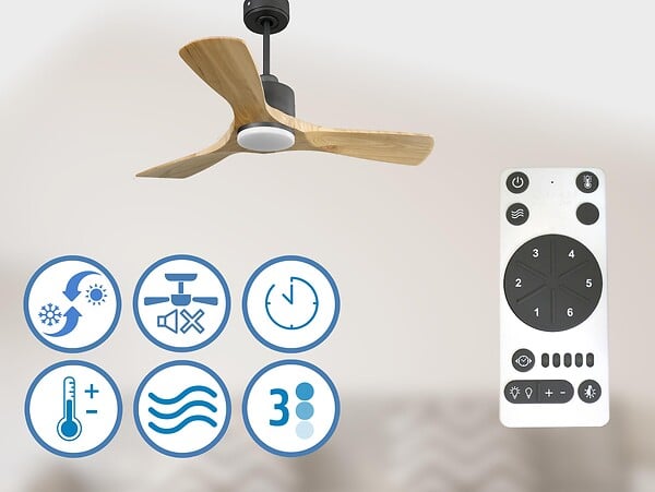 PURLINE - Ventilateur de plafond Réversible  Thermostat Dimmable Wifi Moteur à courant continu Toits en pente Télécommande Lumière à trois tons Hypersilence Mémoire - large