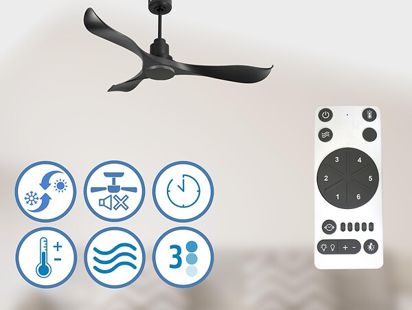 PURLINE - Ventilateur de plafond Réversible  Thermostat Wifi Moteur à courant continu Toits en pente Télécommande Adaptateur 2/3 Lames Hypersilence Mémoire - large
