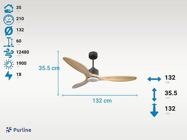 PURLINE - Ventilateur de plafond Réversible  Thermostat Dimmable Wifi Moteur à courant continu Toits en pente Télécommande Lumière à trois tons Hypersilence Mémoire - large