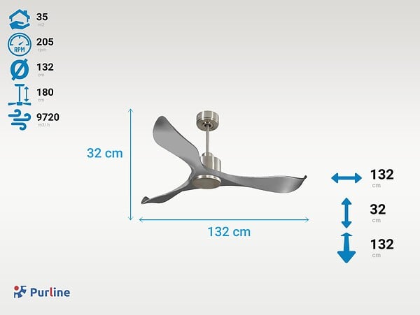 PURLINE - Ventilateur de plafond Réversible  Thermostat Wifi Moteur à courant continu Toits en pente Télécommande Mémoire - large