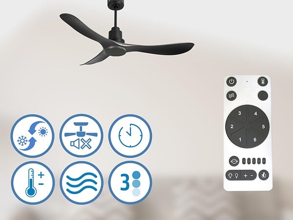 PURLINE - Ventilateur de plafond Réversible  Thermostat Wifi Moteur à courant continu Toits en pente Télécommande Hypersilence Mémoire - large