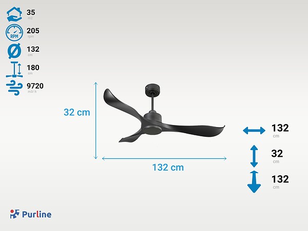 PURLINE - Ventilateur de plafond Réversible  Thermostat Wifi Moteur à courant continu Toits en pente Télécommande Adaptateur 2/3 Lames Hypersilence Mémoire - large