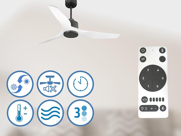 PURLINE - Ventilateur de plafond Réversible  Thermostat Wifi Moteur à courant continu Toits en pente Télécommande Adaptateur 2/3 Lames Hypersilence Mémoire - large