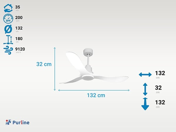 PURLINE - Ventilateur de plafond Réversible  Thermostat Wifi Moteur à courant continu Toits en pente Télécommande Hypersilence Mémoire - large