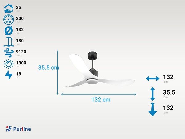 PURLINE - Ventilateur de plafond Réversible  Thermostat Dimmable Wifi Moteur à courant continu Toits en pente Télécommande Lumière à trois tons Hypersilence Mémoire - large