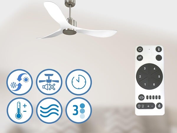 PURLINE - Ventilateur de plafond Réversible  Thermostat Wifi Moteur à courant continu Toits en pente Télécommande Hypersilence Mémoire - large