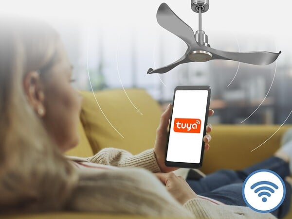 PURLINE - Ventilateur de plafond Réversible  Thermostat Wifi Moteur à courant continu Toits en pente Télécommande Mémoire - large