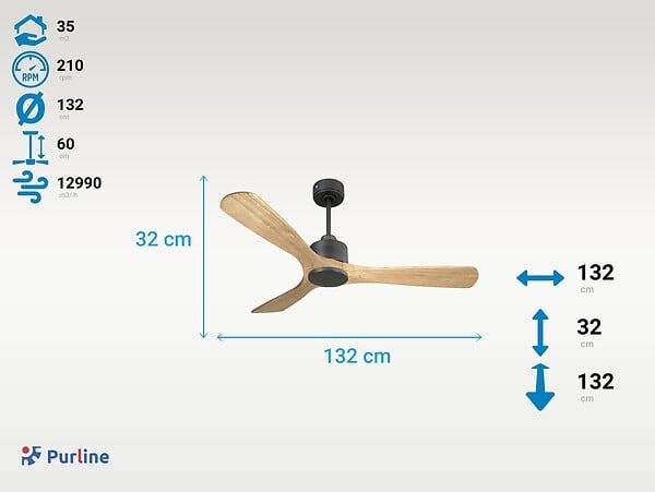 PURLINE - Ventilateur de plafond Réversible  Thermostat Wifi Moteur à courant continu Toits en pente Télécommande Hypersilence Mémoire - large
