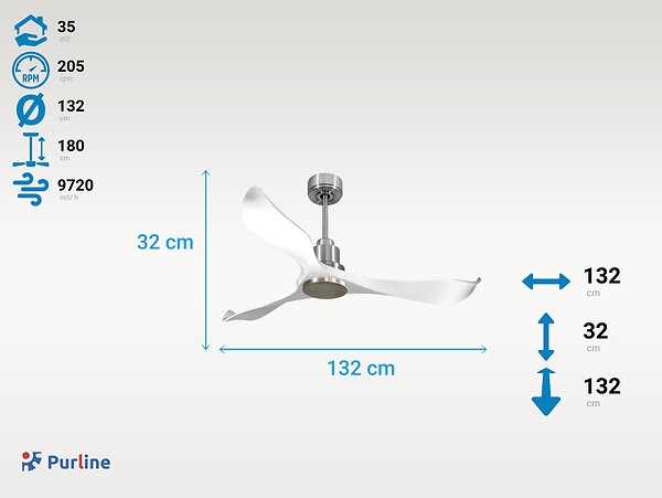PURLINE - Ventilateur de plafond Réversible  Thermostat Wifi Moteur à courant continu Toits en pente Télécommande Adaptateur 2/3 Lames Hypersilence Mémoire - large
