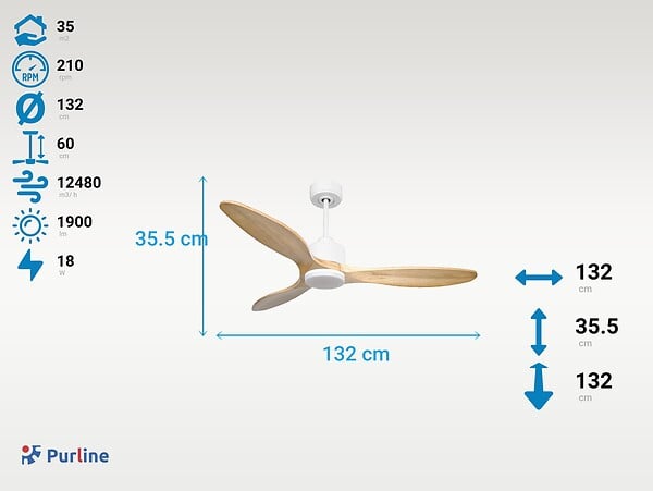PURLINE - Ventilateur de plafond Réversible  Thermostat Dimmable Wifi Moteur à courant continu Toits en pente Télécommande Lumière à trois tons Hypersilence Mémoire - large