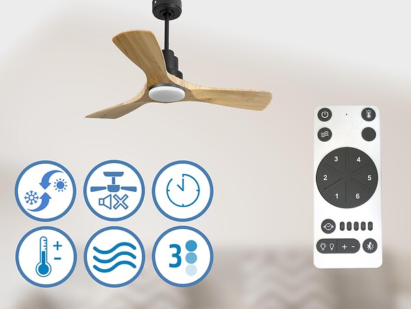 PURLINE - Ventilateur de plafond Réversible  Thermostat Dimmable Wifi Moteur à courant continu Toits en pente Télécommande Lumière à trois tons Hypersilence Mémoire - large