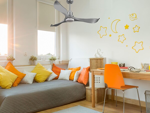PURLINE - Ventilateur de plafond Réversible  Thermostat Dimmable Wifi Moteur à courant continu Toits en pente Télécommande Lumière à trois tons Mémoire - large