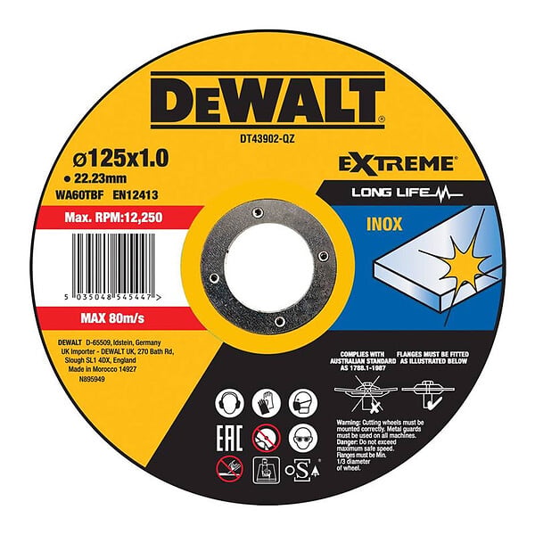 DEWALT - Lot de 25 Disques à tronçonner l'inox 125x22,2mm, moyeu plat DEWALT - large