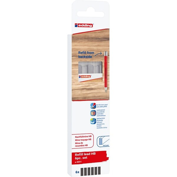 EDDING - Recharge mines de traçage graphite HB - 6 pièces - large
