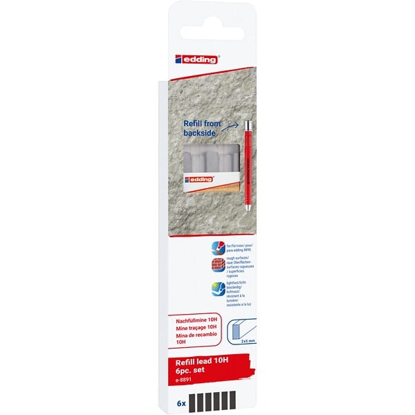 EDDING - Recharge 6 mines graphite 10H pour porte-mine traçage e-8890 - large