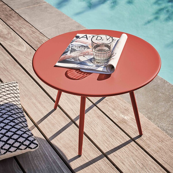 OVIALA - Table basse de jardin ronde en métal argile 50 cm - Palavas - large