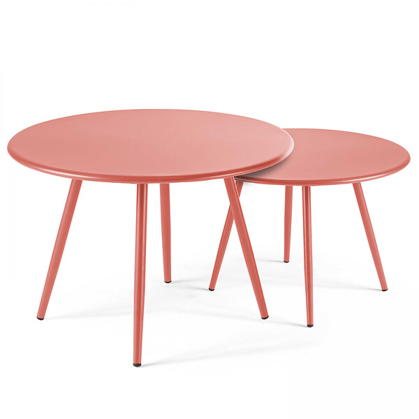 OVIALA - Table basse de jardin ronde en métal argile 50 cm - Palavas - large