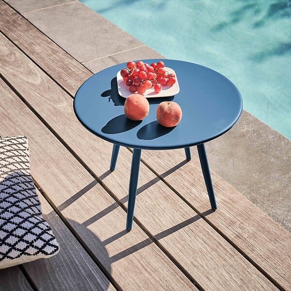 OVIALA - Table basse de jardin ronde en métal bleu pacific 40 cm - Palavas - large