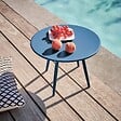 OVIALA - Table basse de jardin ronde en métal bleu pacific 40 cm - Palavas - vignette