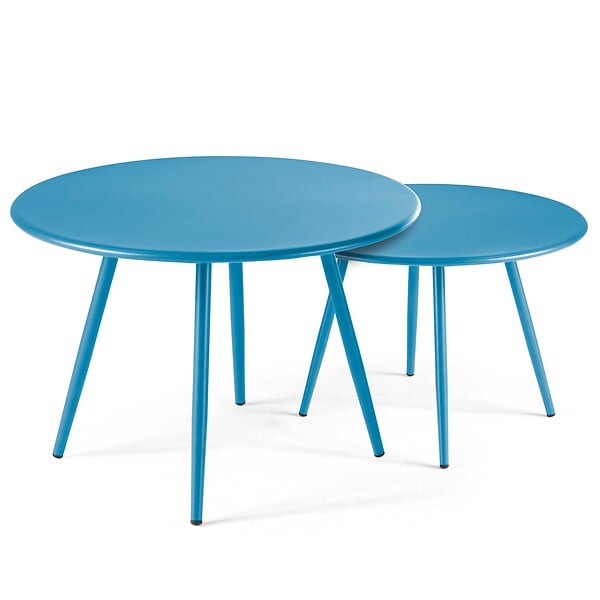 OVIALA - Table basse de jardin ronde en métal bleu pacific 40 cm - Palavas - large
