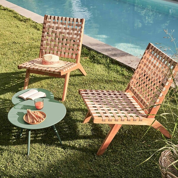 OVIALA - Table basse de jardin ronde en métal vert sauge 50 cm - Palavas - large