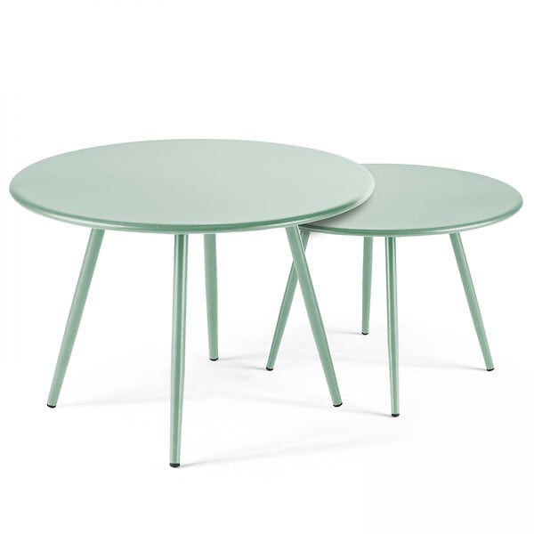 OVIALA - Table basse de jardin ronde en métal vert sauge 50 cm - Palavas - large