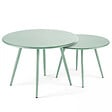 OVIALA - Table basse de jardin ronde en métal vert sauge 50 cm - Palavas - vignette