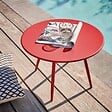 OVIALA - Table basse de jardin ronde en métal rouge 50 cm - Palavas - vignette