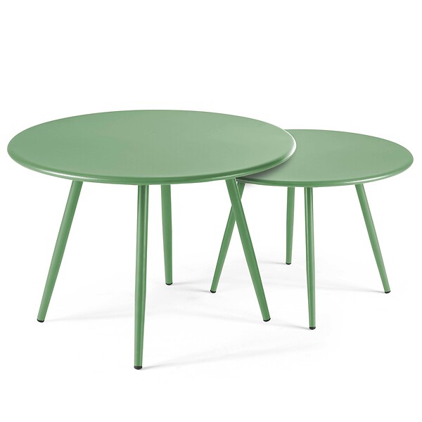 OVIALA - Table basse de jardin ronde en métal vert cactus 50 cm - Palavas - large