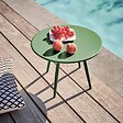 OVIALA - Table basse de jardin ronde en métal vert cactus 40 cm - Palavas - vignette