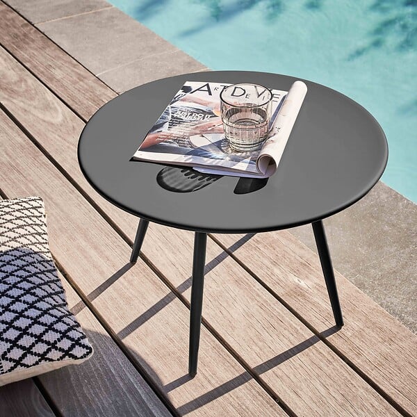 OVIALA - Table basse de jardin ronde en métal gris anthracite 50 cm - Palavas - large