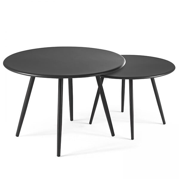 OVIALA - Table basse de jardin ronde en métal gris anthracite 50 cm - Palavas - large