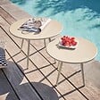 OVIALA - Table basse de jardin ronde en métal ivoire 40 cm - Palavas - vignette